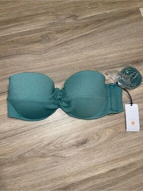 Shade & Shore Teal Bandeau Bikini Top with Knot Front